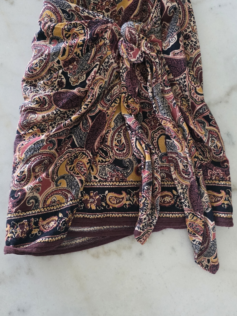 Zara Paisley Wrap Skirt in Burgundy, Mustard & Black - Picture 7 of 8